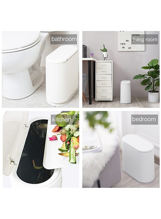LENND LENND 10 Liter Rectangular Plastic Trash Can Wastebasket with Press Type Lid, Garbage Container Bin for Bathroom,Powder Room,Bedroom,Kitchen,Craft Room,Office (White)  - Image 5