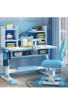 Golden Home Kids Desk and Chair Set,Height Adjustable Children Study Desk Chair Set,School Student Writing Desk Table with Drawer Bookstand,Ergonomic Student Learning Table Desk Chair for Girl Boy (Blue)  - Image 1