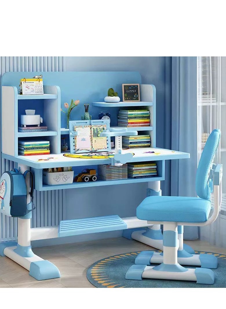 Golden Home Kids Desk and Chair Set,Height Adjustable Children Study Desk Chair Set,School Student Writing Desk Table with Drawer Bookstand,Ergonomic Student Learning Table Desk Chair for Girl Boy (Blue)  - Image 1