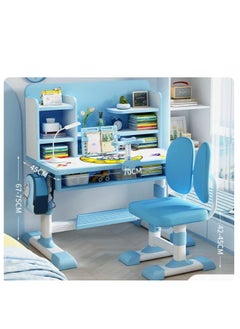 Golden Home Kids Desk and Chair Set,Height Adjustable Children Study Desk Chair Set,School Student Writing Desk Table with Drawer Bookstand,Ergonomic Student Learning Table Desk Chair for Girl Boy (Blue)  - Image 2