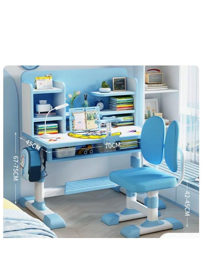Golden Home Kids Desk and Chair Set,Height Adjustable Children Study Desk Chair Set,School Student Writing Desk Table with Drawer Bookstand,Ergonomic Student Learning Table Desk Chair for Girl Boy (Blue)  - Image 2