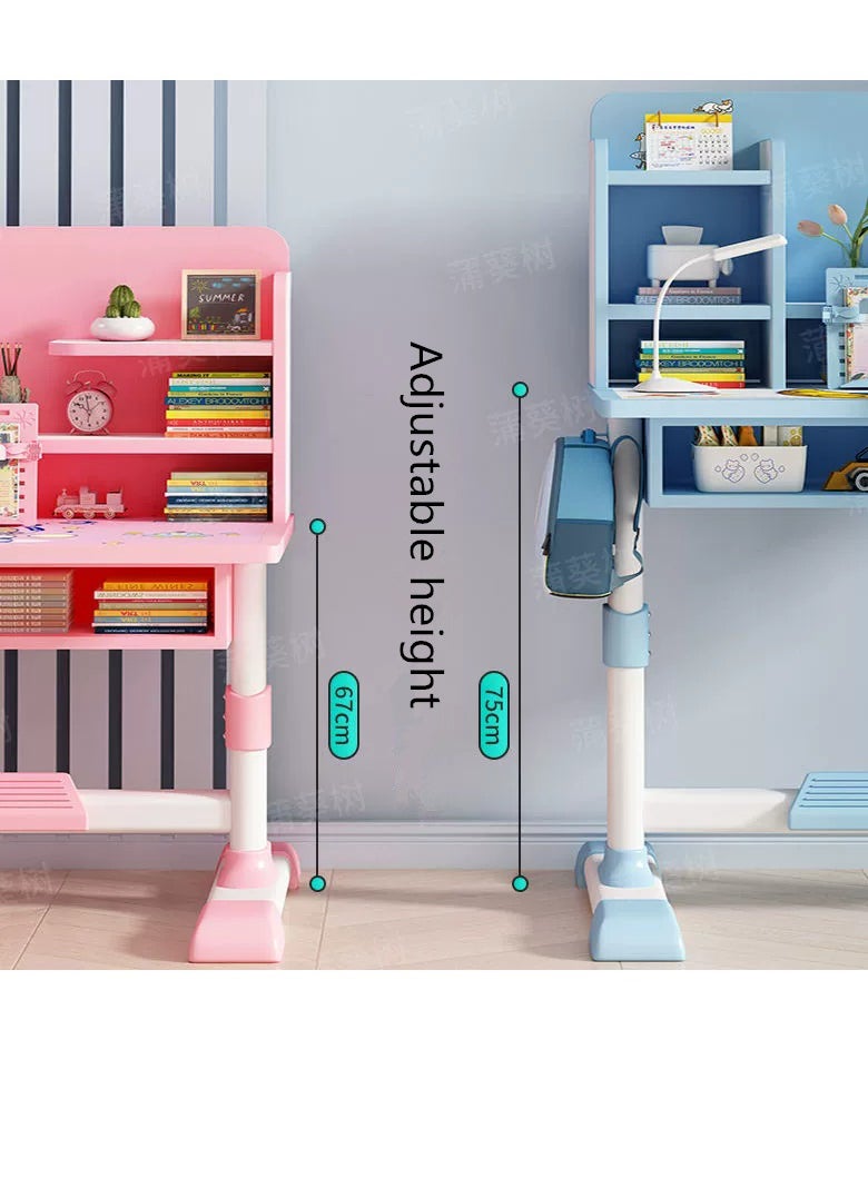 Golden Home Kids Desk and Chair Set,Height Adjustable Children Study Desk Chair Set,School Student Writing Desk Table with Drawer Bookstand,Ergonomic Student Learning Table Desk Chair for Girl Boy (Blue)  - Image 3