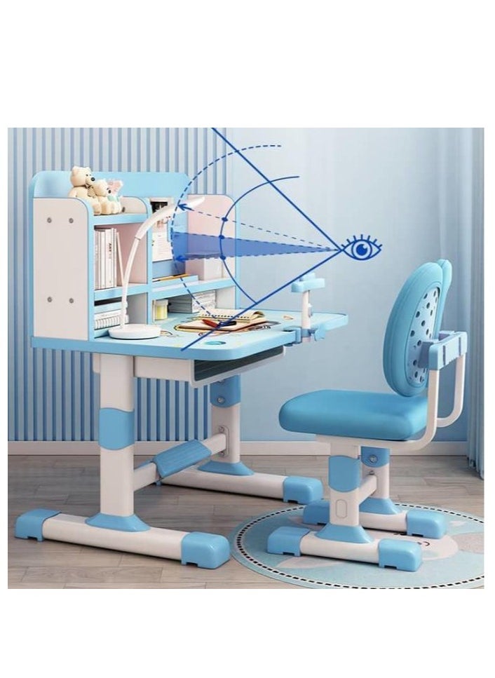 Golden Home Kids Desk and Chair Set,Height Adjustable Children Study Desk Chair Set,School Student Writing Desk Table with Drawer Bookstand,Ergonomic Student Learning Table Desk Chair for Girl Boy (Blue)  - Image 4