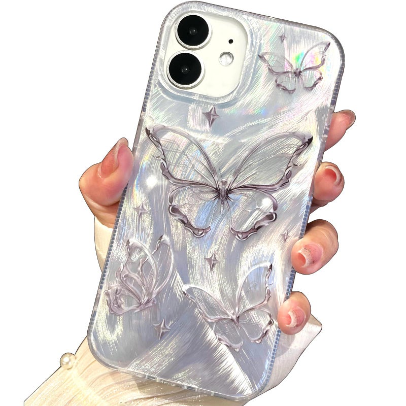 I-MGAE-IN-AR Compact Case for iPhone 11 Shiny Silver Butterfly Design,Cute Trendy Soft Slim TPU Shockproof Protective Phone Cases Cover for Women Girls Aesthetic Glitter - Image 1