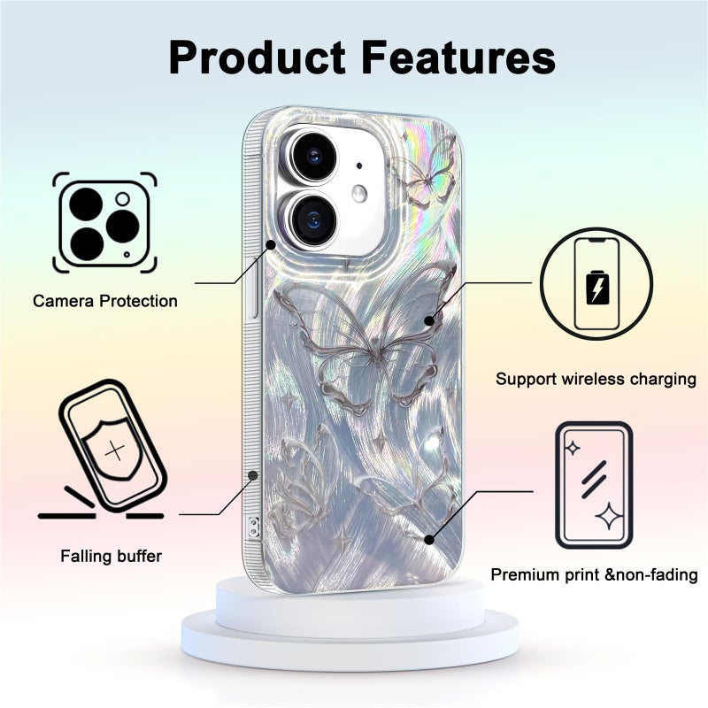 I-MGAE-IN-AR Compact Case for iPhone 11 Shiny Silver Butterfly Design,Cute Trendy Soft Slim TPU Shockproof Protective Phone Cases Cover for Women Girls Aesthetic Glitter - Image 4
