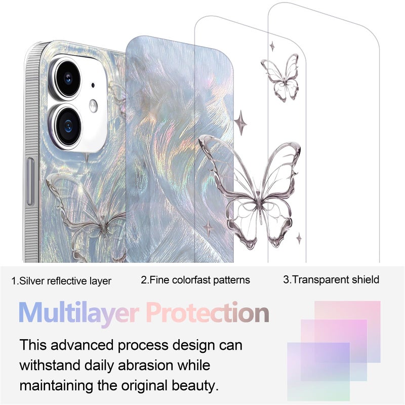 I-MGAE-IN-AR Compact Case for iPhone 11 Shiny Silver Butterfly Design,Cute Trendy Soft Slim TPU Shockproof Protective Phone Cases Cover for Women Girls Aesthetic Glitter - Image 2