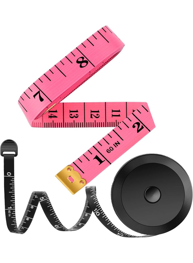 Vinyl Tape Measure For Sewing, Body Measurement, Fabric And Craft Measurements, Soft 60 Double-Sided Retractable Tape Measure In Pink And Black For Weight Loss Measurements - Image 1