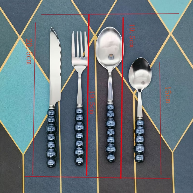 Navy Blue 20 Piece Stainless Steel Flatware Set With Textured Pearl Handle - Image 4