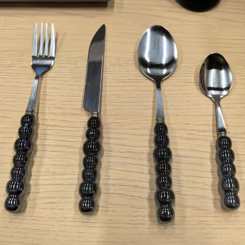 Navy Blue 20 Piece Stainless Steel Flatware Set With Textured Pearl Handle - Image 5