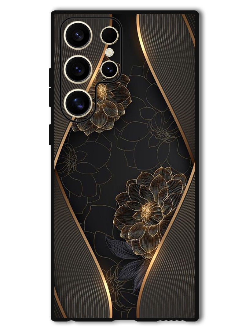 Theodor Protective Case Anti Scratch Shock Proof Bumper Cover For Samsung Galaxy S24 Ultra Gold flower - Image 1