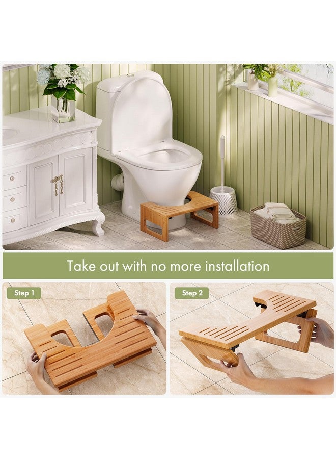 AmazerBath AmazerBath 7 Inches Bamboo Toilet Stool Squat for Adults, Foldable Squatting Potty Stool for Bathroom, Foot Poop Step Stool with Non-Slip Strip, Space-Saving and Comfort, Dark Wood Color - Image 3