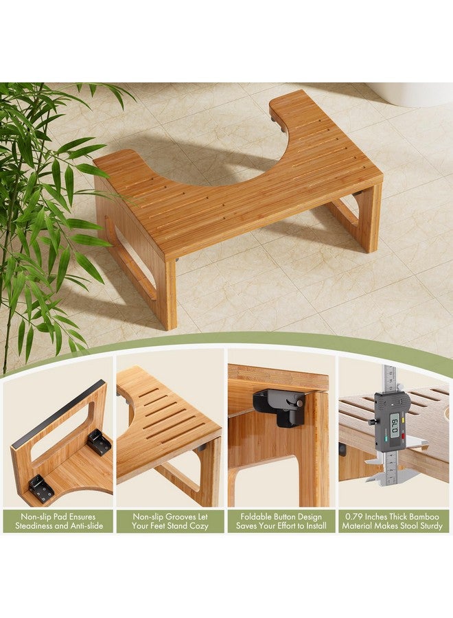 AmazerBath AmazerBath 7 Inches Bamboo Toilet Stool Squat for Adults, Foldable Squatting Potty Stool for Bathroom, Foot Poop Step Stool with Non-Slip Strip, Space-Saving and Comfort, Dark Wood Color - Image 2