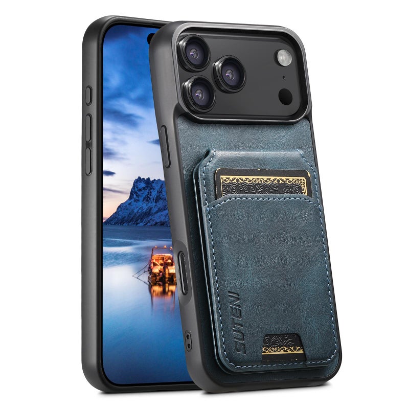 Suteni For Iphone 17 Pro H02 Leather Wallet Stand Back Phone Case(Blue) - Image 1