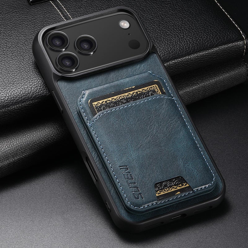 Suteni For Iphone 17 Pro H02 Leather Wallet Stand Back Phone Case(Blue) - Image 2