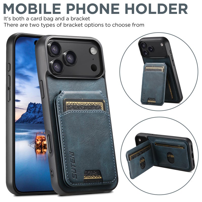 Suteni For Iphone 17 Pro H02 Leather Wallet Stand Back Phone Case(Blue) - Image 3