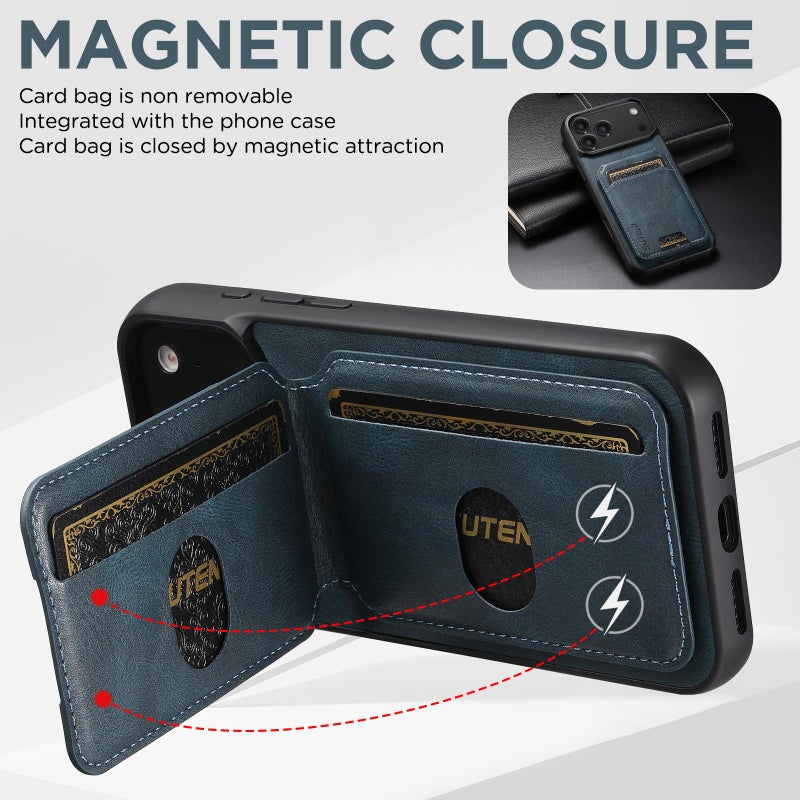 Suteni For Iphone 17 Pro H02 Leather Wallet Stand Back Phone Case(Blue) - Image 4