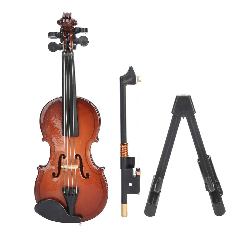 Mini Violin Model with Stand Basswood Wooden Musical Instrument Home Decor for Musicians Music Lovers Display Decoration 17cm - Image 1