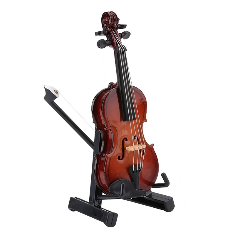 Mini Violin Model with Stand Basswood Wooden Musical Instrument Home Decor for Musicians Music Lovers Display Decoration 17cm - Image 2