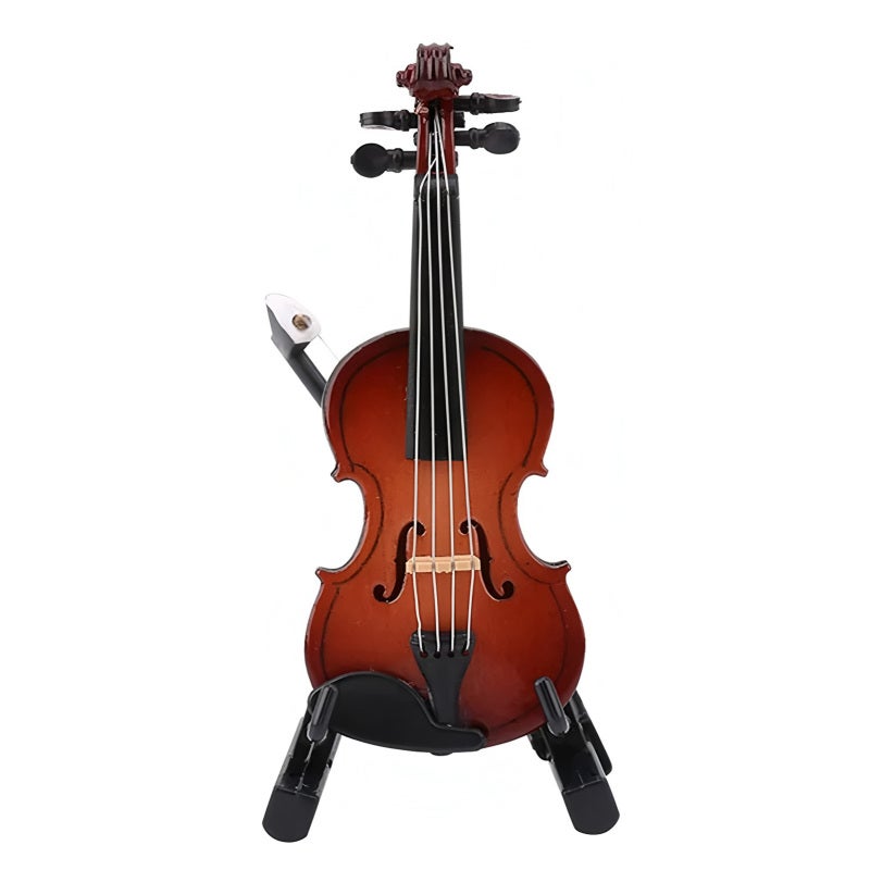 Mini Violin Model with Stand Basswood Wooden Musical Instrument Home Decor for Musicians Music Lovers Display Decoration 17cm - Image 4