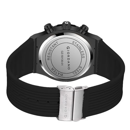 Giordano Multi-Function Watch for Men | Rainbow Crystal Bezel | Skeleton Dial | Black Sillicon Strap - Image 5
