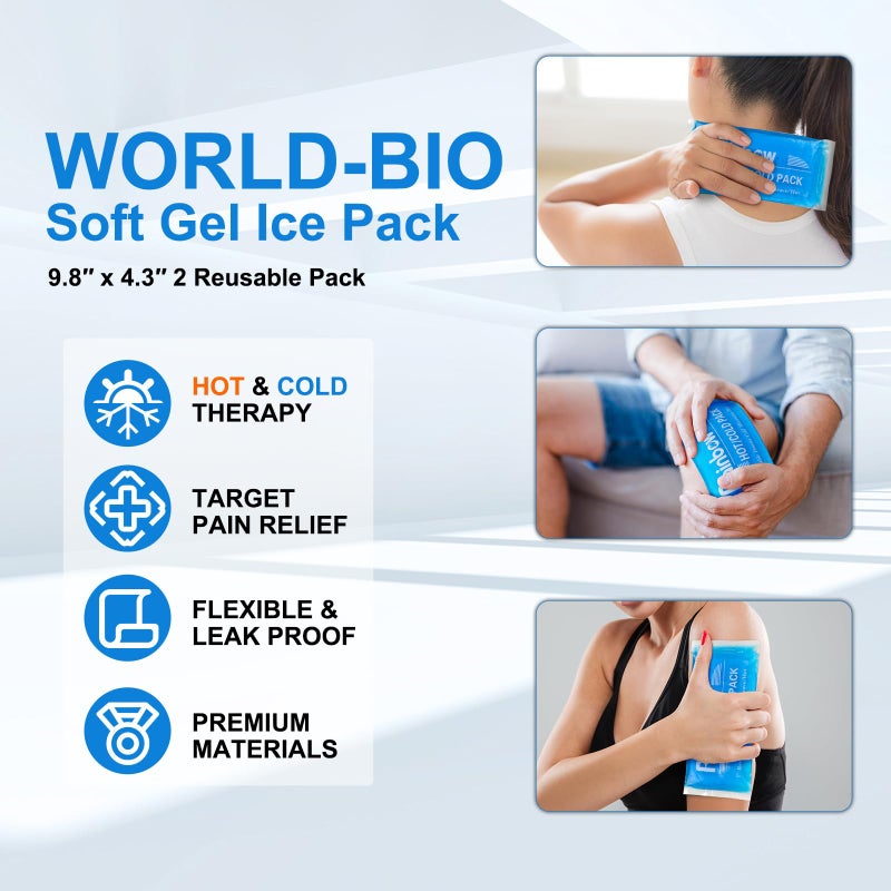 WORLD-BIO Soft Ice Packs Reusable Gel Pack 2, Hot and Cold Gel Ice Packs for Injuries, Headaches, Joint Pain Relief, Comfort Ice Pack Flexible Therapy on Neck, Ankle, Knee, Leg, Shoulder, Elbow, Wrist, Feet - Image 2