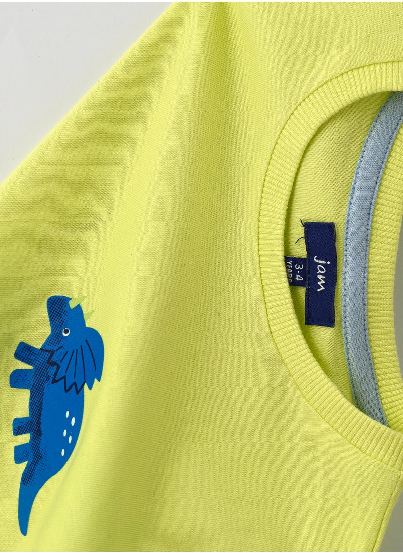 JAM Boys' Lime Green Dinosaur Cotton T-Shirt  - Image 4