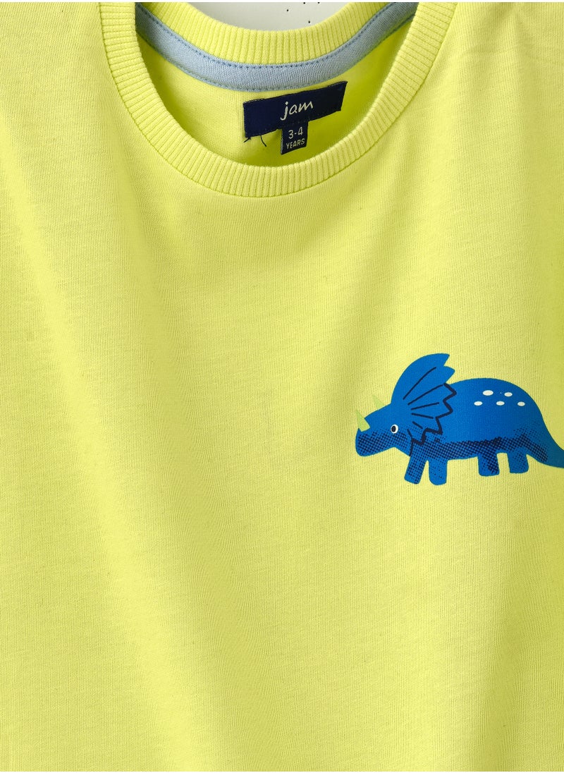 JAM Boys' Lime Green Dinosaur Cotton T-Shirt  - Image 3
