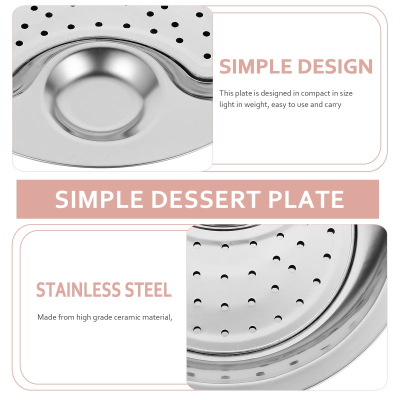Stainless Steel Dumplings Plate with Dipping Saucer Double-layer Draining Dinner Plates Serving Dish (26cm) - Image 2