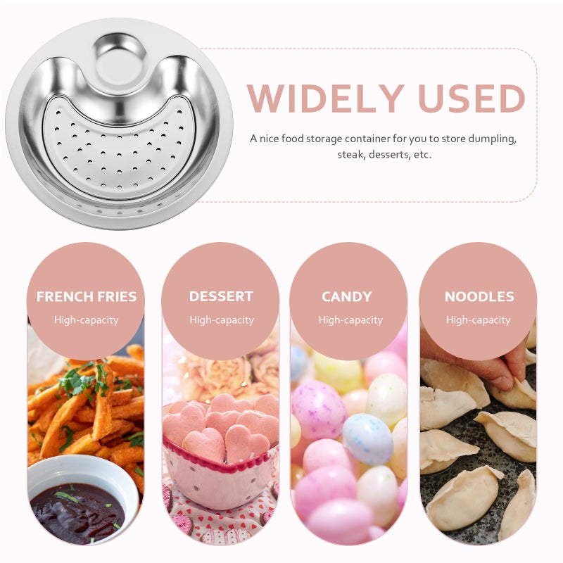 Stainless Steel Dumplings Plate with Dipping Saucer Double-layer Draining Dinner Plates Serving Dish (26cm) - Image 5