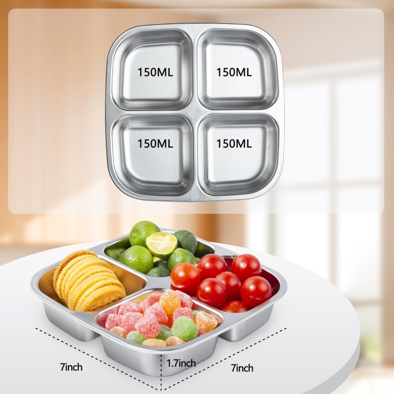 PTYTIFY 2 Pack Stainless Steel Snack Containers, 4 Compartment Lunch Containers with Lids, Leak-Resistant Bento Lunch Box for for Office, Outdoor - Image 2
