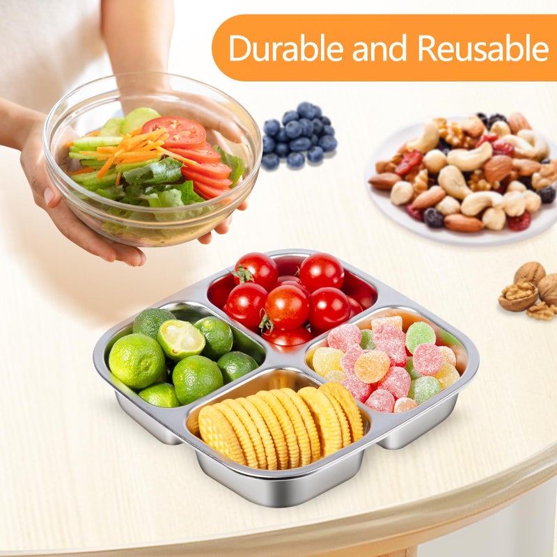 PTYTIFY 2 Pack Stainless Steel Snack Containers, 4 Compartment Lunch Containers with Lids, Leak-Resistant Bento Lunch Box for for Office, Outdoor - Image 3