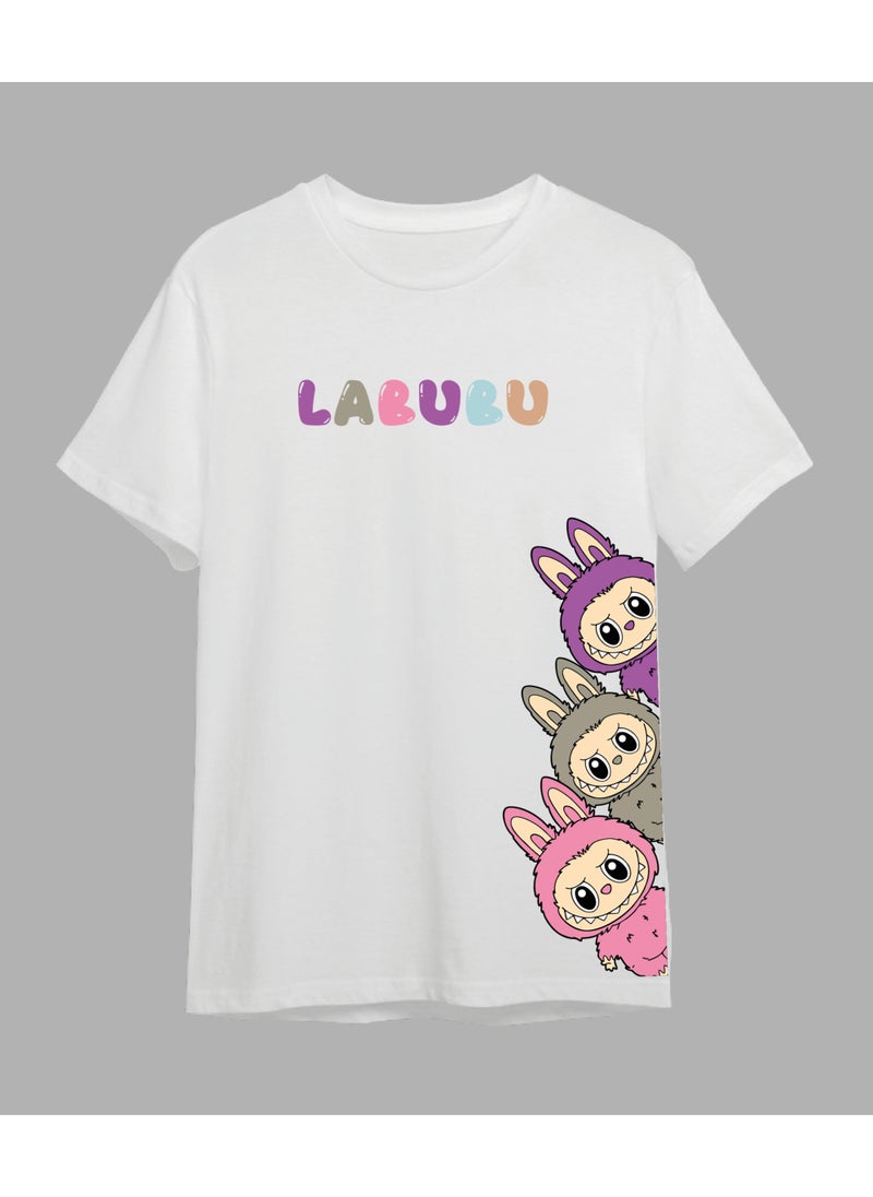 LABUBU LABUBU T-Shirt - Short Sleeve Unisex Couples Casual Wear, Cute and Trendy Pure Cotton Top White  - Image 1