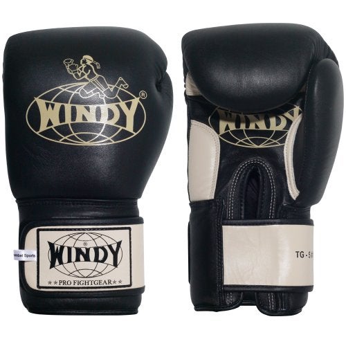 Windy Leather Muay Thai Training Sparring Gloves, 16-Ounce, Black - Image 1