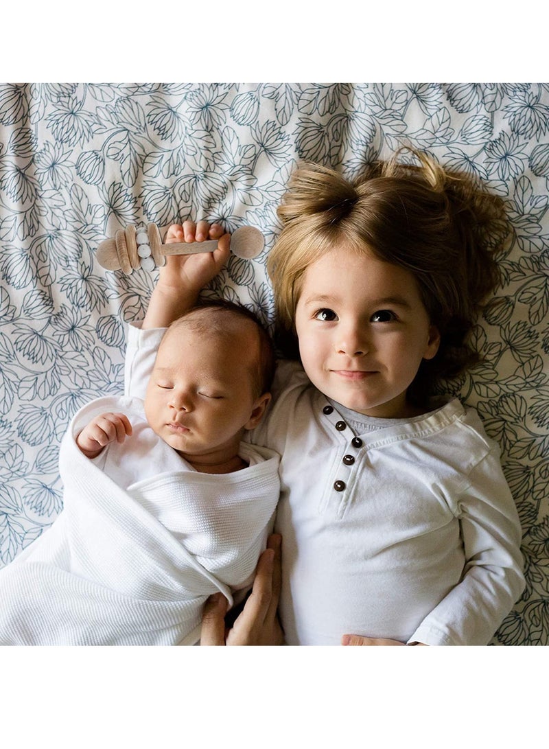 SOLARAE Baby Wooden Toy Classic Rattle Perfect Montessori Grasping Teething Circlets with Pacifier Holder Clip for Babies (White) - Image 3