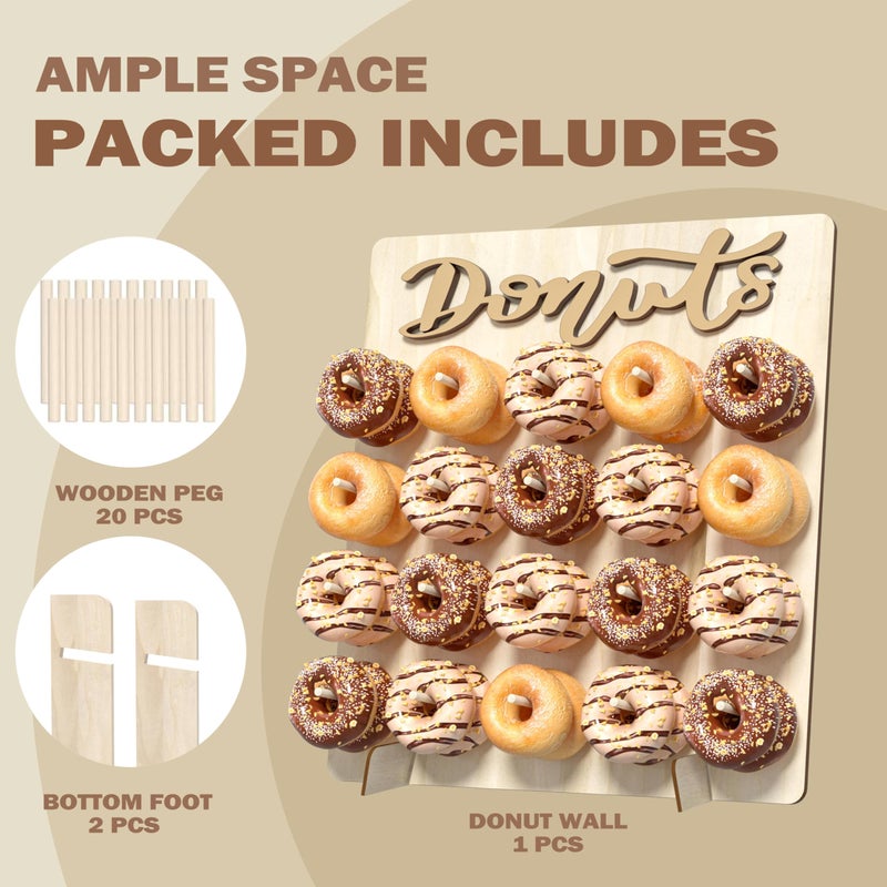 CORTNK Donut Wall Display Stand, Wooden Doughnut Holder Display 20 Donuts, Donut Holder Board for Donut Grow Up Party, Birthday, Wedding, Baby Shower, Donut Party Decorations (Natural) - Image 2