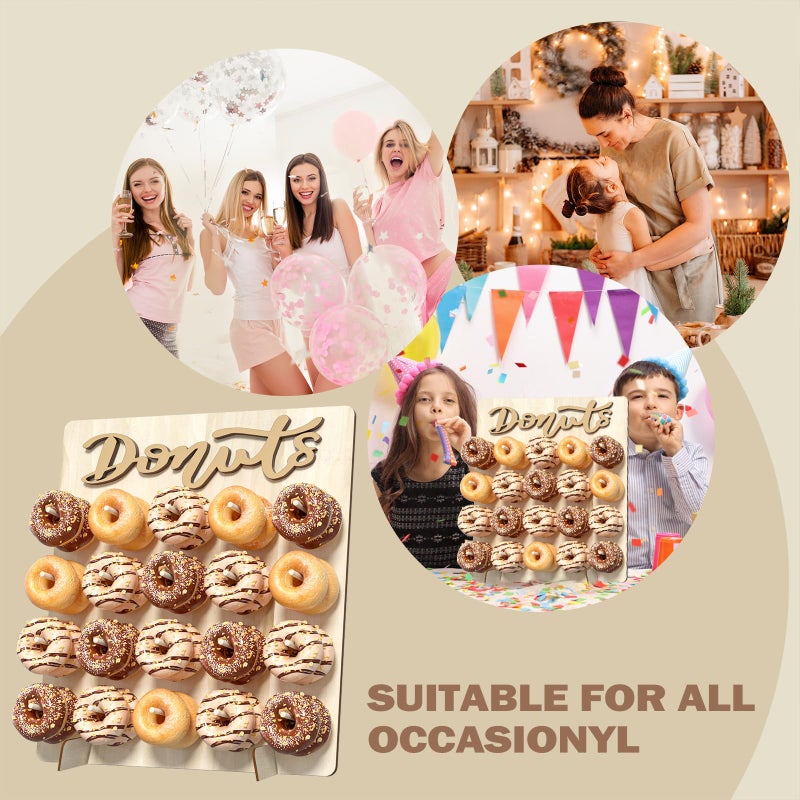 CORTNK Donut Wall Display Stand, Wooden Doughnut Holder Display 20 Donuts, Donut Holder Board for Donut Grow Up Party, Birthday, Wedding, Baby Shower, Donut Party Decorations (Natural) - Image 5