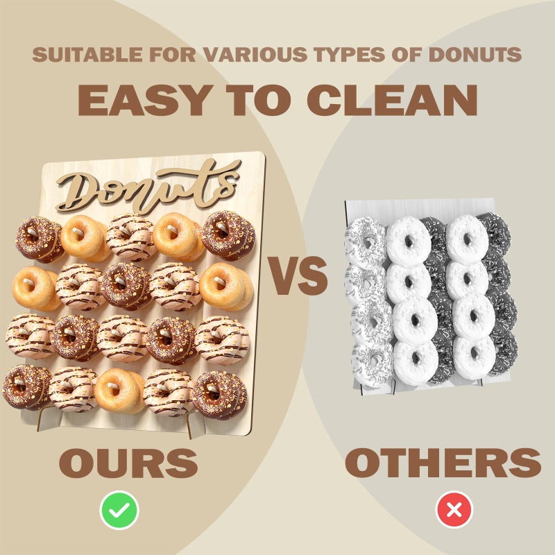 CORTNK Donut Wall Display Stand, Wooden Doughnut Holder Display 20 Donuts, Donut Holder Board for Donut Grow Up Party, Birthday, Wedding, Baby Shower, Donut Party Decorations (Natural) - Image 4