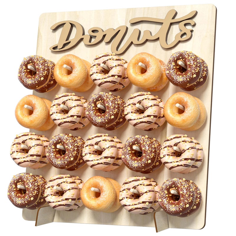 CORTNK Donut Wall Display Stand, Wooden Doughnut Holder Display 20 Donuts, Donut Holder Board for Donut Grow Up Party, Birthday, Wedding, Baby Shower, Donut Party Decorations (Natural) - Image 1
