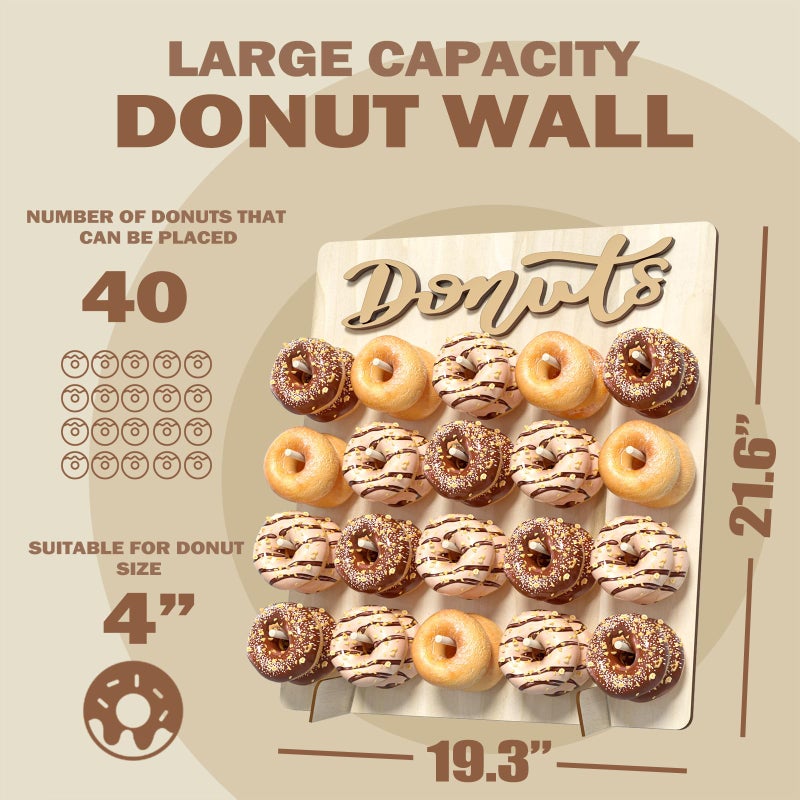 CORTNK Donut Wall Display Stand, Wooden Doughnut Holder Display 20 Donuts, Donut Holder Board for Donut Grow Up Party, Birthday, Wedding, Baby Shower, Donut Party Decorations (Natural) - Image 3