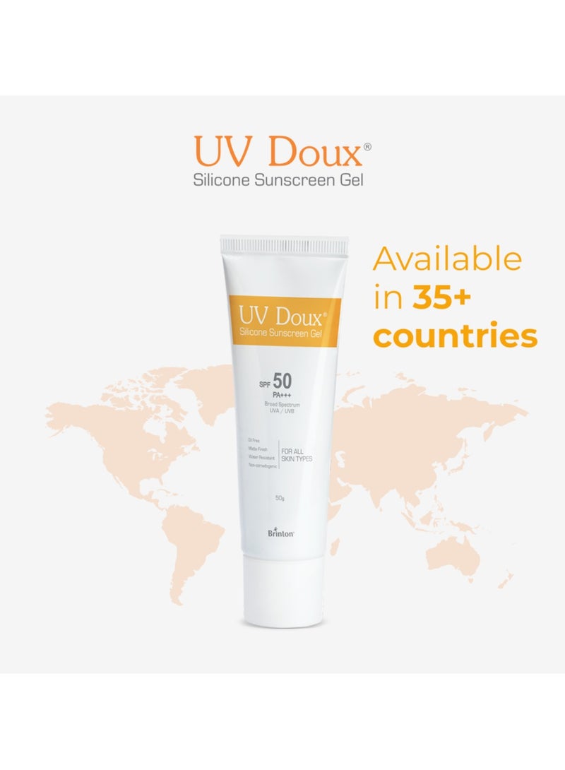 بريتون جل واقي من الشمس من السيليكون UV Doux | واقي شمس واسع الطيف بعامل حماية من الشمس 50 وPA+++ للوجه والجسم، بدون أي آثار بيضاء | لا يسبب الرؤوس السوداء، خالٍ من البارابين، ومقاوم للماء | مثبت سريريًا ومعتمد من أطباء الجلدية | مناسب لجميع أنواع البشرة - Image 2