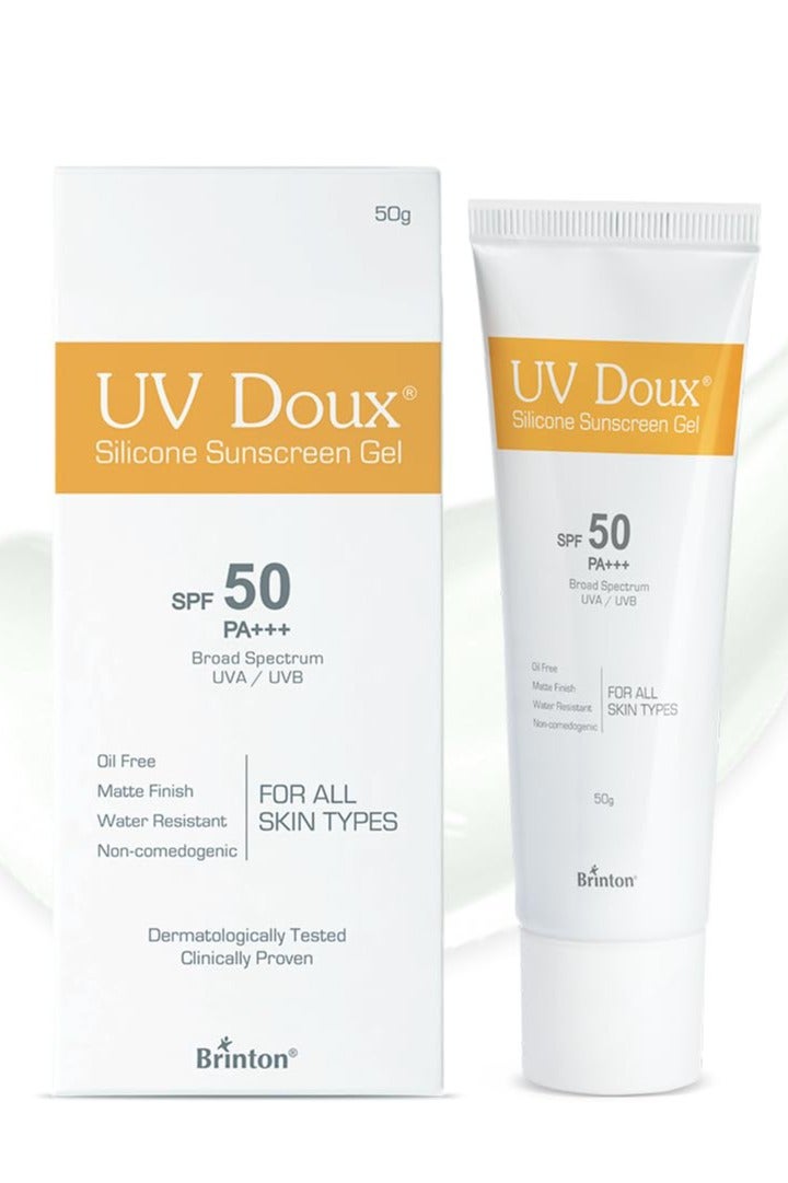 بريتون جل واقي من الشمس من السيليكون UV Doux | واقي شمس واسع الطيف بعامل حماية من الشمس 50 وPA+++ للوجه والجسم، بدون أي آثار بيضاء | لا يسبب الرؤوس السوداء، خالٍ من البارابين، ومقاوم للماء | مثبت سريريًا ومعتمد من أطباء الجلدية | مناسب لجميع أنواع البشرة - Image 1