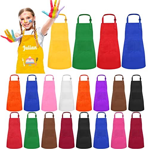 Ecoofor 24 Pieces 12 Colors Kid Aprons Set XL for 713 Age Children Chef Aprons Kids Painting for Kitchen Cooking Baking Painting - Image 1
