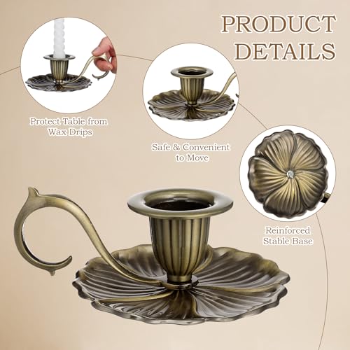 TITINICE Antique Candle Stick Candle Holder, Vintage Candle Sticks Holder Decor - European Style Bronze Candlestick Holders with Handle for Party, Wedding Christmas, Dinner, Table Centerpiece, Home Decor - Image 2