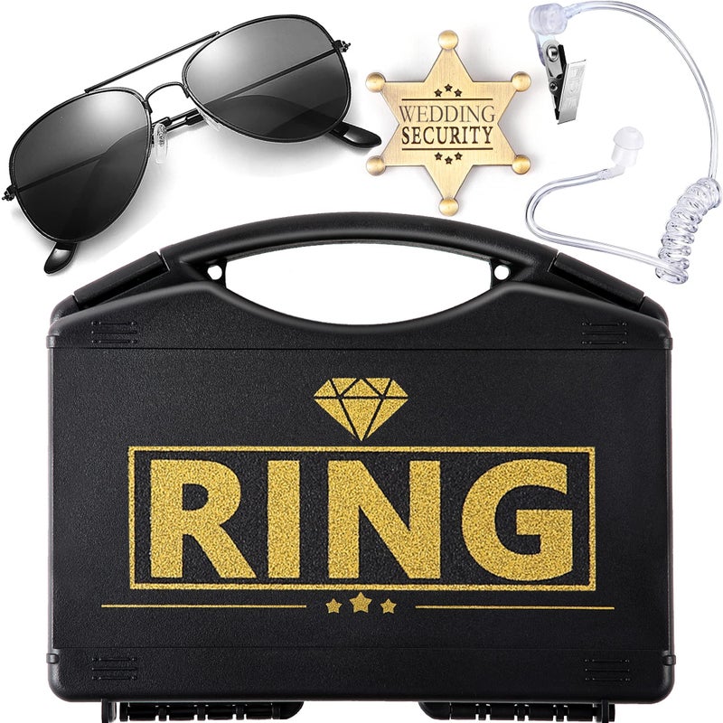Ring Wedding Bearer SecurityRing Wedding Security Set Ring Box Bearer  Sun Glasses  EarPiece Cosplay  Ring Badge Bearer Toy Ring Bearer Gifts Box Outfit Gold Classic Style
