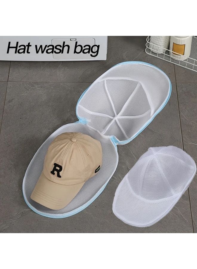 White Zipper Mesh Hat Washing Bag For Machine Wash Secure Storage - Image 1
