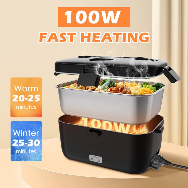COZYEXPERT Electric-Lunch-Box-Heated-Food-Warmer 100W Heating Lunchbox for Adults 1.8L Portable Food Heater for Work/Car, 12V/24V/110-230V Lonchera ElÃ©ctrica PortÃ¡til with Fork Spoon (Black) - Image 2