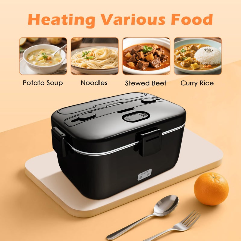 COZYEXPERT Electric-Lunch-Box-Heated-Food-Warmer 100W Heating Lunchbox for Adults 1.8L Portable Food Heater for Work/Car, 12V/24V/110-230V Lonchera ElÃ©ctrica PortÃ¡til with Fork Spoon (Black) - Image 4
