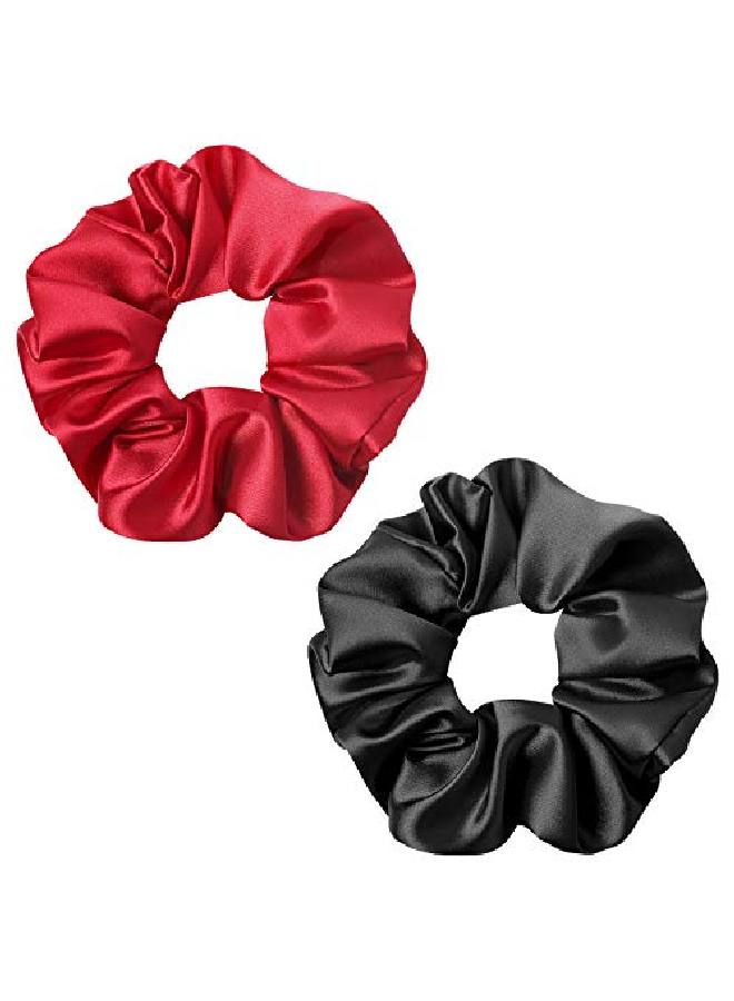 KCHIES Silk Scrunchies Black Red For Women Girls Curly Thick Hair Tie Big Satin Bobble Ponytail Holders Mulberry Silky Sleep Elastic Bands Fashion 90S Accessories Her Birthday Valentines Xmas Gift Set - Image 2