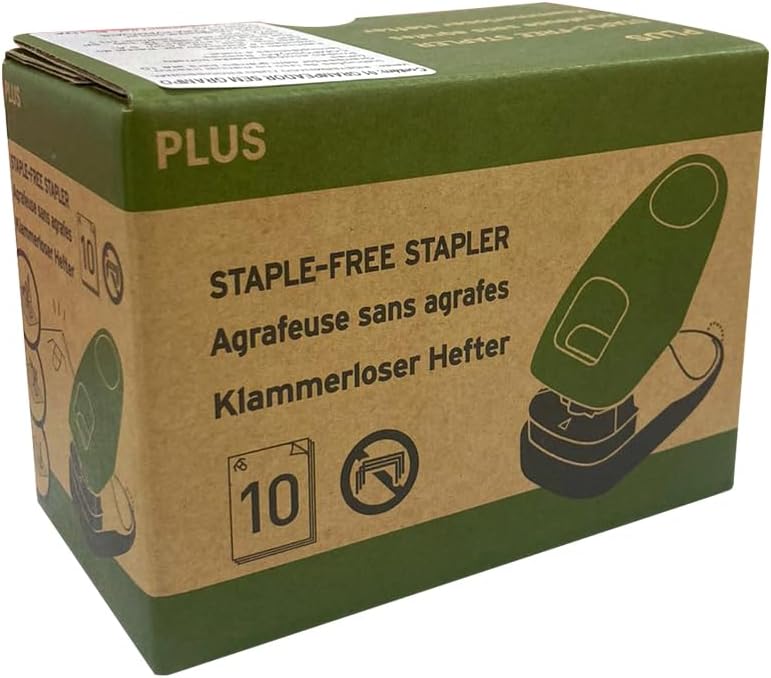 Plus Japan, Staple-Free Stapler Desktop Model Green, 10 sheet capacity, 1 piece pack (1 x 1 Stapler) - Image 5