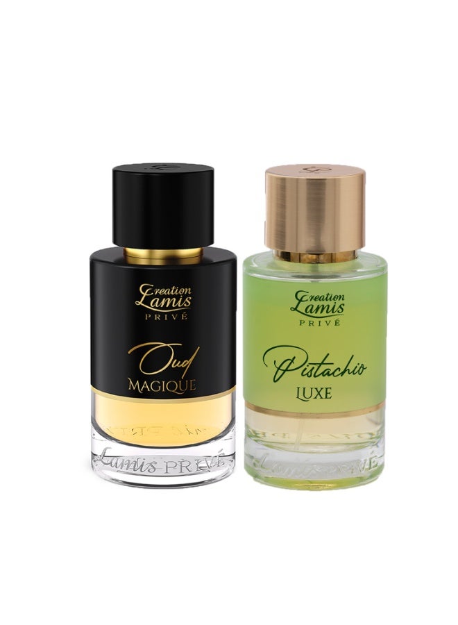 Creation Lamis Oud & Pistachio Perfume Combo - Privé Oud Magique EDP 100ml + Privé Pistachio Lux EDP 100ml | Amber Oud & Creamy Gourmand - Image 1